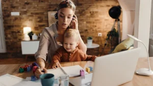 A housewife working on her laptop