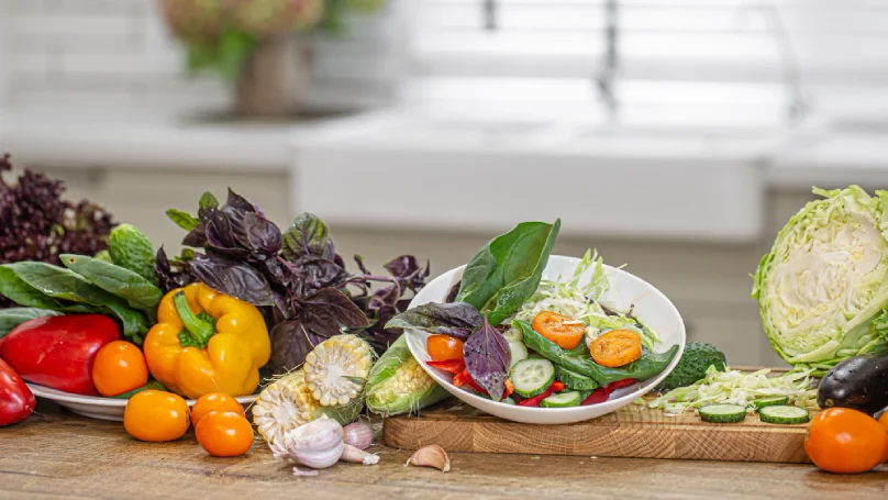 A well-organized kitchen with healthy foods on display.